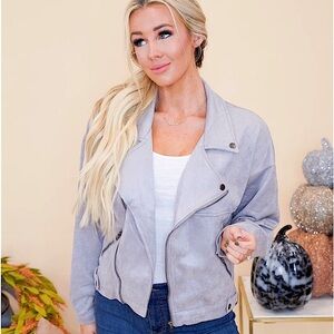 🆕🩶HYFVE: GRAY Suede Moto Jacket MEDIUM